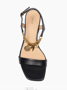 Chloe Black Leather Chain Charm Slingback Sandal